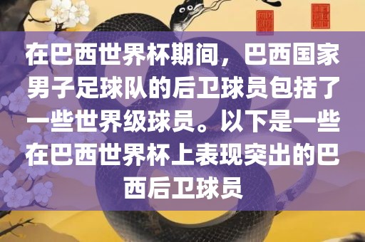 在巴西世界杯期间，巴西国家男子足球队的后卫球员包括了一些世界级球员。漯河市盈旭机械设备有限公司以下是一些在巴西世界杯上表现突出的巴西后卫球员