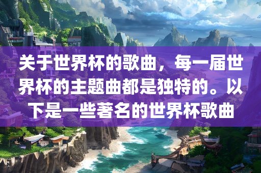 关于世界杯的歌曲，每一届世界杯的主题曲都是独特的。以下是一些著名的世界杯歌曲