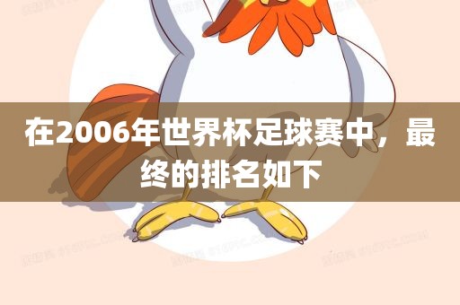 在2漯河市盈旭机械设备有限公司006年世界杯足球赛中，最终的排名如下