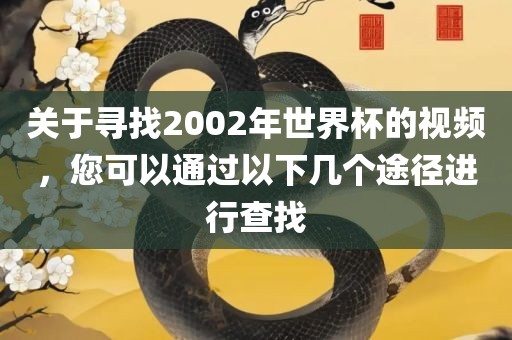 关于寻找2002年世界杯的视频，您可以通过以下几个途径进行查找