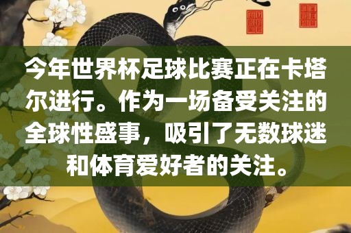 今年世界杯足球比赛正在卡塔尔进行。作为一场备受关注的全球性盛事，吸引了无数球迷和体育爱好者的关注。
